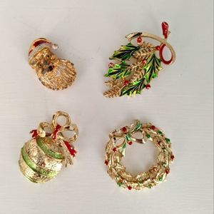 Vintage GERRY'S Christmas Holiday Pin Bundle Santa Wreath Ornament Mistletoe